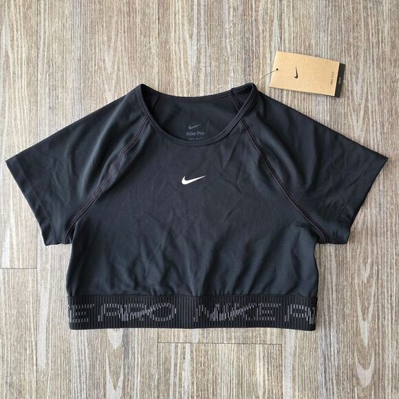 Nike Pro Dri-FIT Short-Sleeve Cropped Top Gym T-Shirt Women's XS New HM6369-010 - Picture 2 of 15